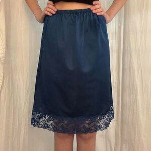 Blue Lace Skirt Slip Vintage 70s Whimsygoth Handmade
